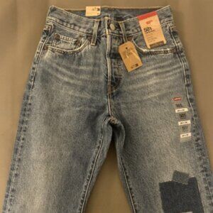 Levis Premium 501 PATCH Straight Jeans 24x30 Womens ButtonFly Distressed